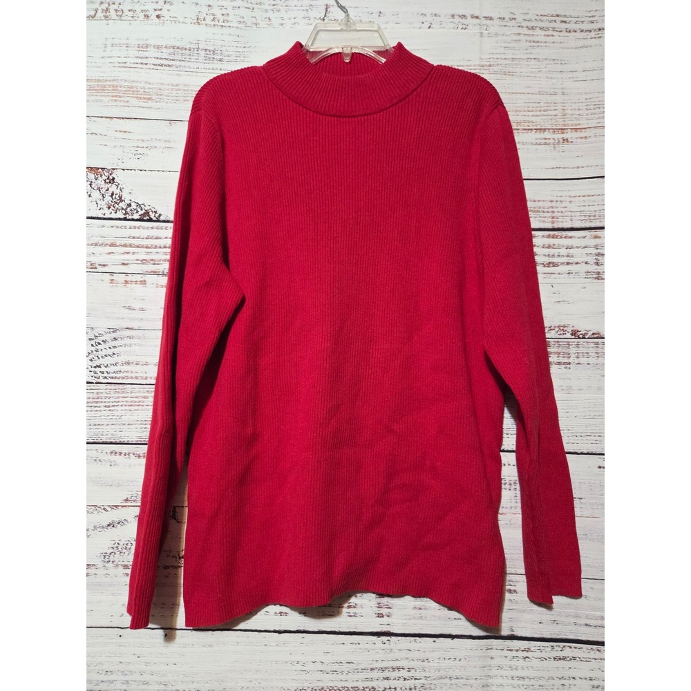 Karen Scott Red Ribbed Mock Neck Cotton Sweater XXL Womens Long Sleeve